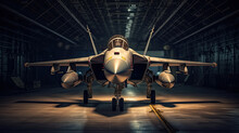 A Military Fighter Jet Aircraft Parked In Military Hangar At The Base Airforce For Military Mission. Generative Ai