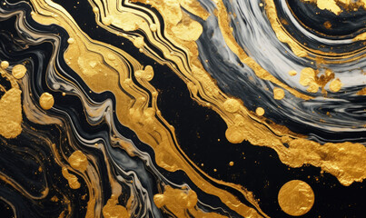 Wall Mural - Watercolor golden on black background. Painting streams texture wallpaper