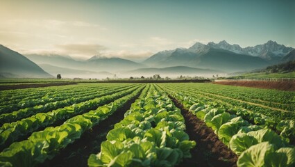 Wall Mural - Field of  organic lettuce ,  organic foods / Eco agriculture  theme 
