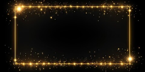 Wall Mural - Radiant gold sparkle frame on black background. Magical glowing effect. Golden shimmer. Abstract brightness in dark space. Elegant flare. Shining with luxury and glamour