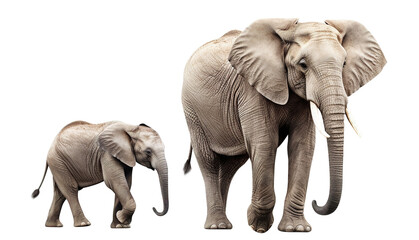 Wall Mural - Big elephant with a cute little elephant calf, cut out