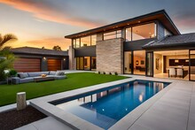 Modern House Exterior With Pool  Generated By AI