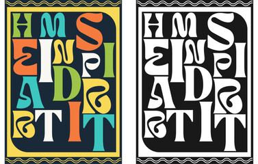 Aufkleber - Heart, mind, spirit. Poster in 60s style. Two options. Colored letters and black and white.