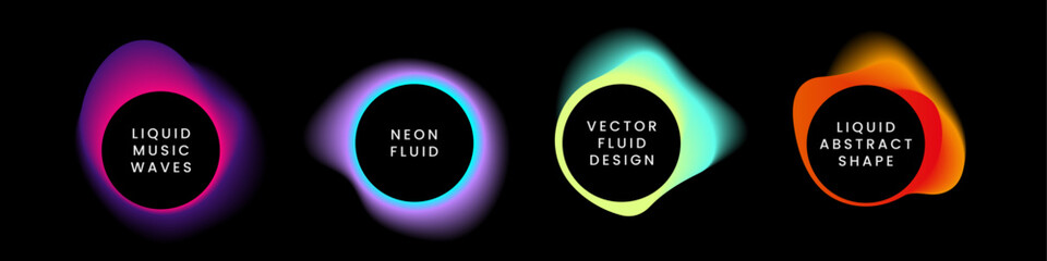 Poster - Fluid gradient circle. Liquid neon background, blue and red, purple and pink colors on black, light wave spheres. Trendy modern design with copy space for text. Vector abstract posters set