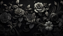 Black Flowers Ornament On Dark Background Gothic Style
