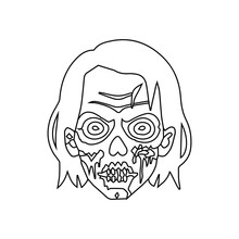 Zombie Head Line Vector Illustration, Flat Close Up Zombie Line Halloween Avatar Vector Art Isolated On A White Background