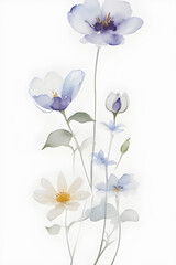 Wall Mural - Minimalistic image of flowers in watercolour in white background AI Image Generation