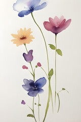 Wall Mural - Minimalistic image of flowers in watercolour in white background AI Image Generation