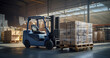 Forklift transporting pallets in a warehouse