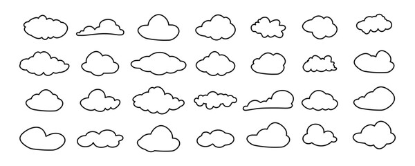Aufkleber - Set of clouds. Cloud icon. Different shape clouds in a linear style. Set of different sky n line or outline. Cloudy shape collection. Vector illustration.
