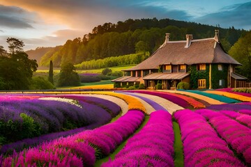  A Meadow of Purple Lavender Blending with Blue Skies