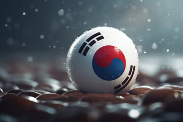 Red Blue and white 3D Render Minimalist South Korea flag bokeh background with minimalist symbol, Generative AI