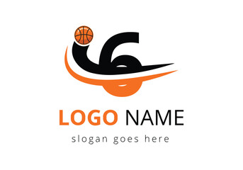 6 Letter Logo With Basketball Ball. Sports Symbol Vector Template Design