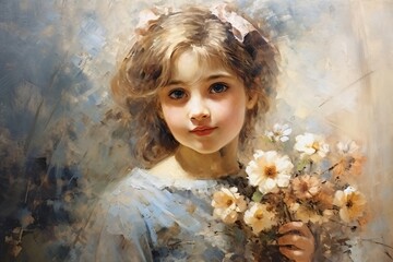 Wall Mural - portrait of a girl child with flowers