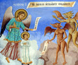 Fresco of guardian angel protecting against the temptations of demons