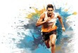 © Login - Running man. Marathon runner. People activity. Design for sport. Original acrylic painting background made with paint strokes. Interior painting. Illustration for cover, card, poster or banner.