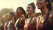 group of women exercising outdoors
