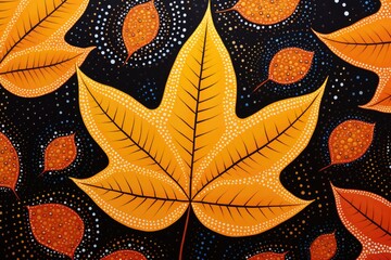 Wall Mural - Yellow maple leaf wallpaper, aboriginal dot painting