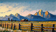 Beautiful painting of an acreage in the Grand Teton area in Wyoming, USA