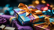 Colorful gift packages close-up