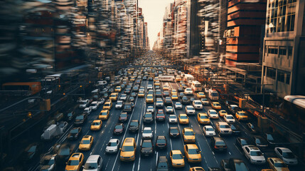 Busy and chaotic traffic in a big city 