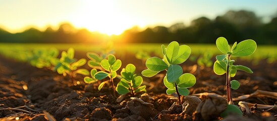 Wall Mural - Sunset illuminates industrial peanut farming in countryside