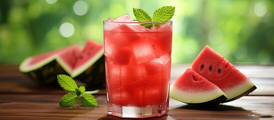 Canvas Print - Watermelon drink on white wood background perfect for summer