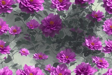 Wall Mural - Seamless flowers pattern painting with trendy colors. Print Design, generative ai