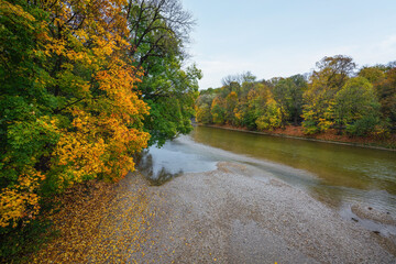 Canvas Print - Isar River during Autumn Season - Munich, Bavaria, Germany