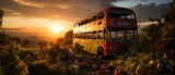 Fototapeta Londyn - red bus double decker london post apocalypse landscape game wallpaper photo art illustration rust
