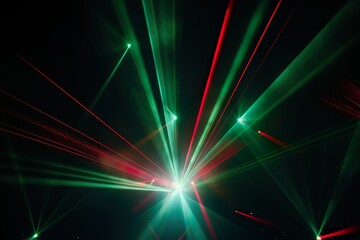 Wall Mural - Lasershow background banner - Closeup of colorful red green laser beams rays in a club, disco, nightclub or on a festival, in the dark black night | Generative AI