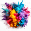 Explosion of colorful powders isolated on white background. Generative AI