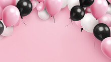 Pink And Black Balloons On A Pink Background With Space For Text