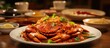 © AkuAku - Chilli crab on white plate in restaurant with other dishes