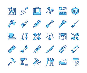 Poster - work tools icons set. vector line icons. blue color outline stroke symbols. modern concepts