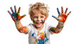 © Mystikal Forest - A small child artist showing paint on his hands after painting