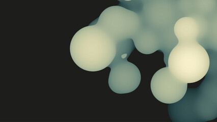 Aufkleber - Abstract 3d fluid metaball shape with light green balls. Synthwave liquid pastel organic droplets with gradient color.