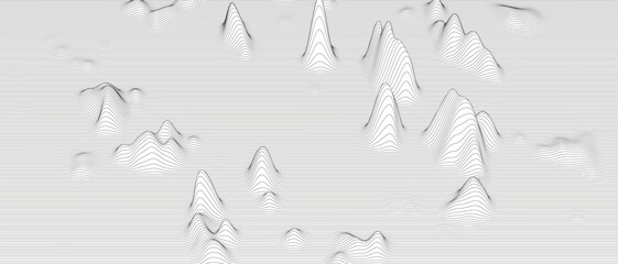 Poster - Monochrome sound line waves abstract background . Distorted line shapes on a white background.