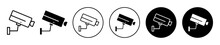 Security Camera Icon. Smart Cctv Camera To Safe Guard Private Or Public Property Symbol Set. Surveillance Security Camera To Protect From Crime Control Vector Sign. Video Recording Spy Cctv Logo