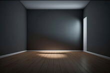 Dark Empty Rooms With Wooden Floors And Dramatic Lighting, AI Generated