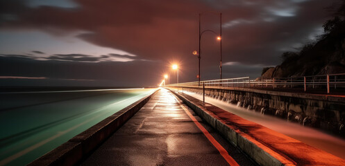 Wall Mural - Beautiful car light trails on the road at night