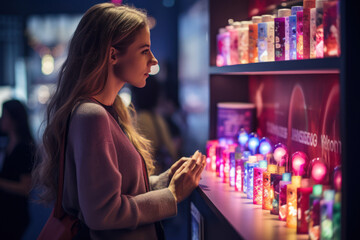 Poster - a consumer attending a product launch event, emphasizing the influence of promotional events and pro