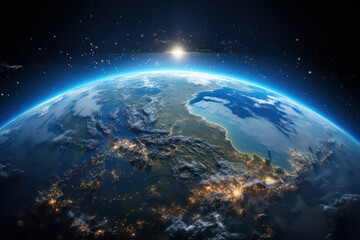 Poster - a view of earth from space, reminding us of our place in the vast cosmic expanse. generative ai.