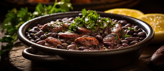 Feijoada a tasty Brazilian dish is prepared with black beans