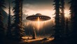 ufo landing in Pacific Northwest mountains forest drama scary myster cinematic lighting cinematic compositionFuji GFX100 Medium Format masterclass nature landscape photography 