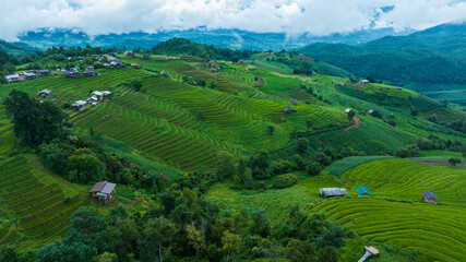 landscape for background of rice terraces field at Ban Pa Bong Piang Chiang Mai Province, Northern of Thailand, aerial view.