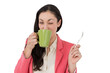 © vectorfusionart - Digital png photo of happy biracial woman drinking from cup on transparent background