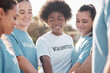 © Talia Mdlungu/peopleimages.com - Diversity, smile and a volunteer group in a huddle outdoor for charity, community or activism together. Teamwork, climate change and recycling with eco friendly people in the park for a green planet