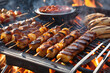 laborday celebration picnic outside barbecue in flame close-up