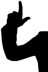 Poster - Digital png illustration of silhouette of pointing hand on transparent background